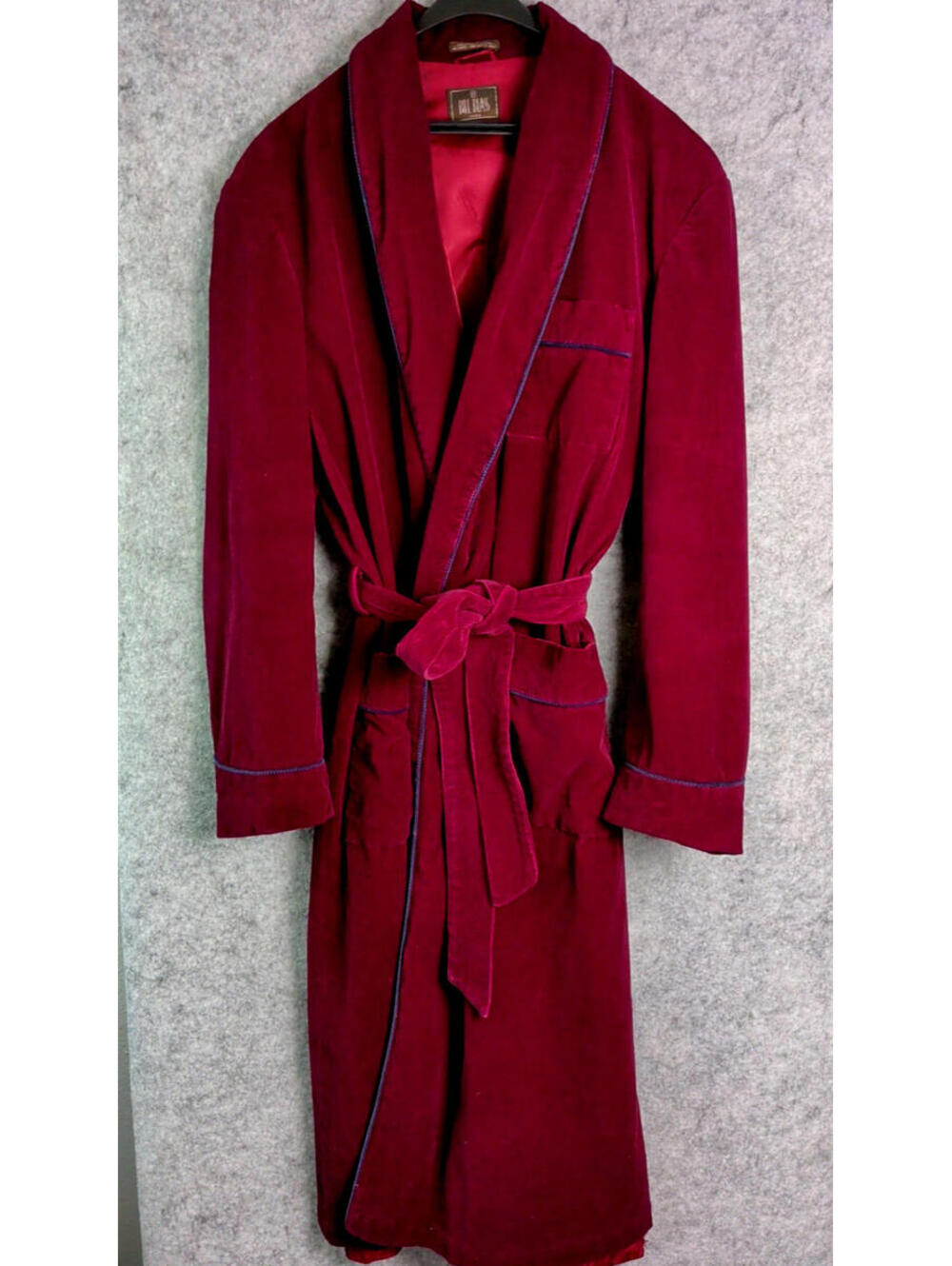 VTG Bill Blass Burgundy 100% Cotton Corduroy Tie Robe Men L: *LINING FLAWS READ*